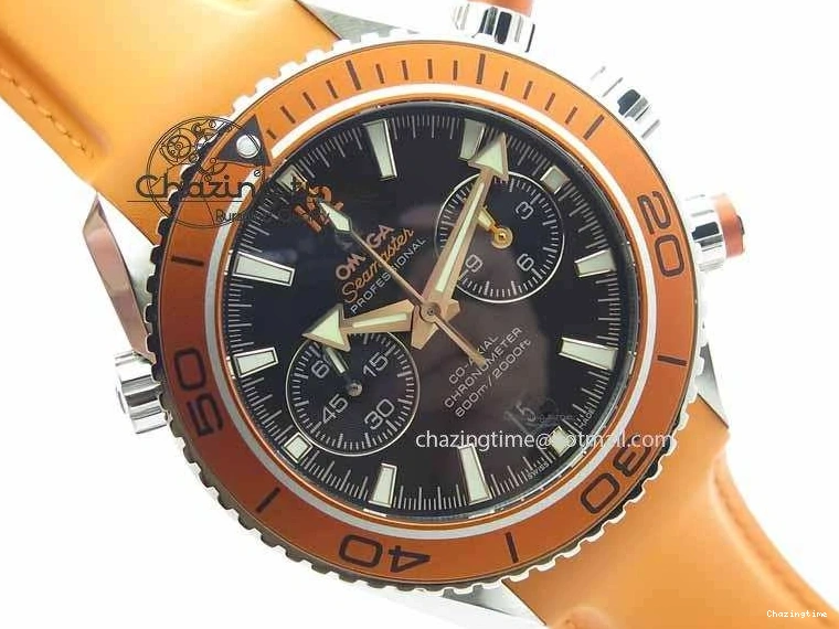 0513 Planet Ocean Master Chrono 45mm SS OM 1:1 Best Edition Black Dial On Orange Rubber Strap A Attractive 8170